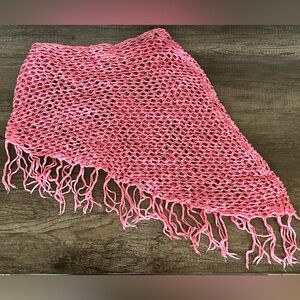 One Step Ahead Pink Crochet Fringe Wrap